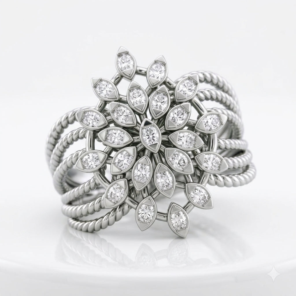 Sterling Silver Marquise Starburst Statement Ring