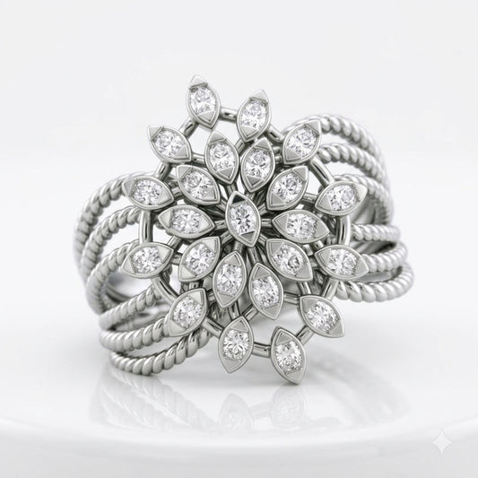 Sterling Silver Marquise Starburst Statement Ring