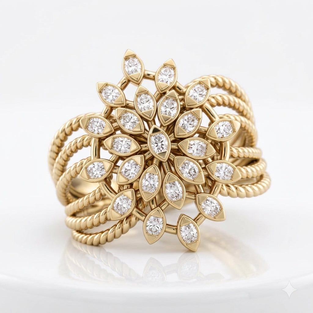 Sterling Silver Marquise Starburst Statement Ring