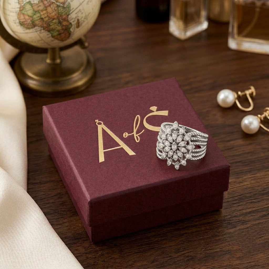 Sterling Silver Marquise Starburst Statement Ring