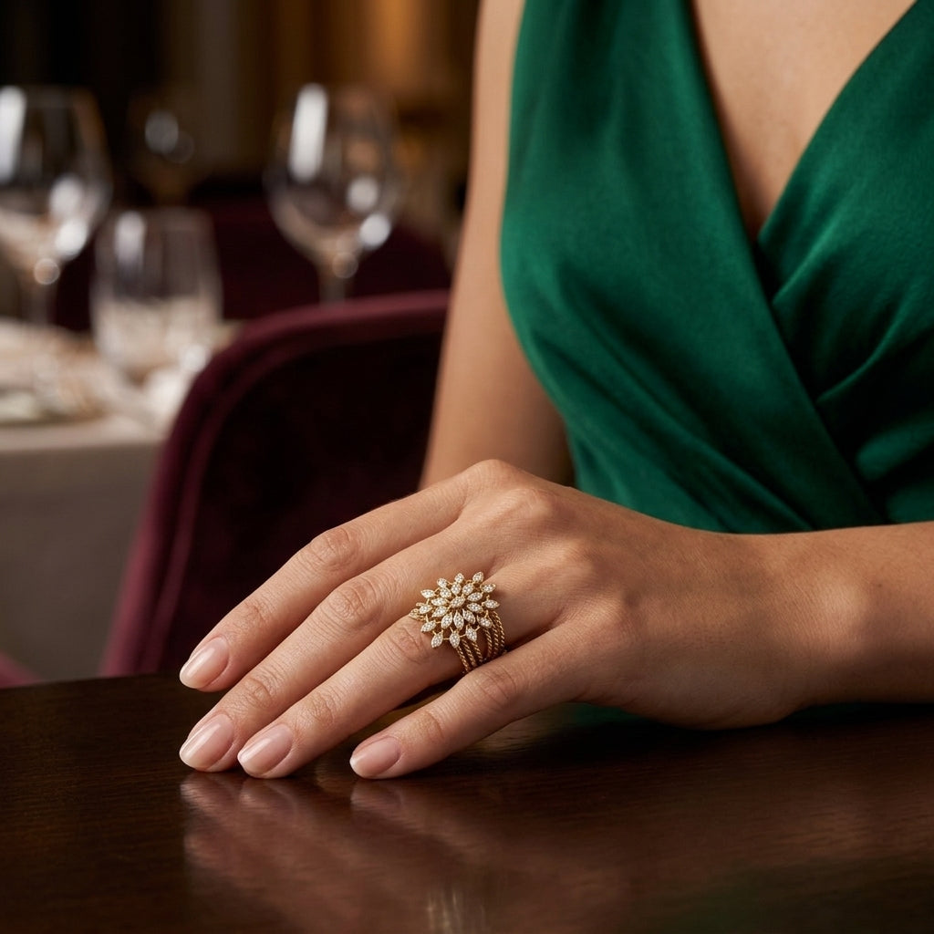 Sterling Silver Marquise Starburst Statement Ring