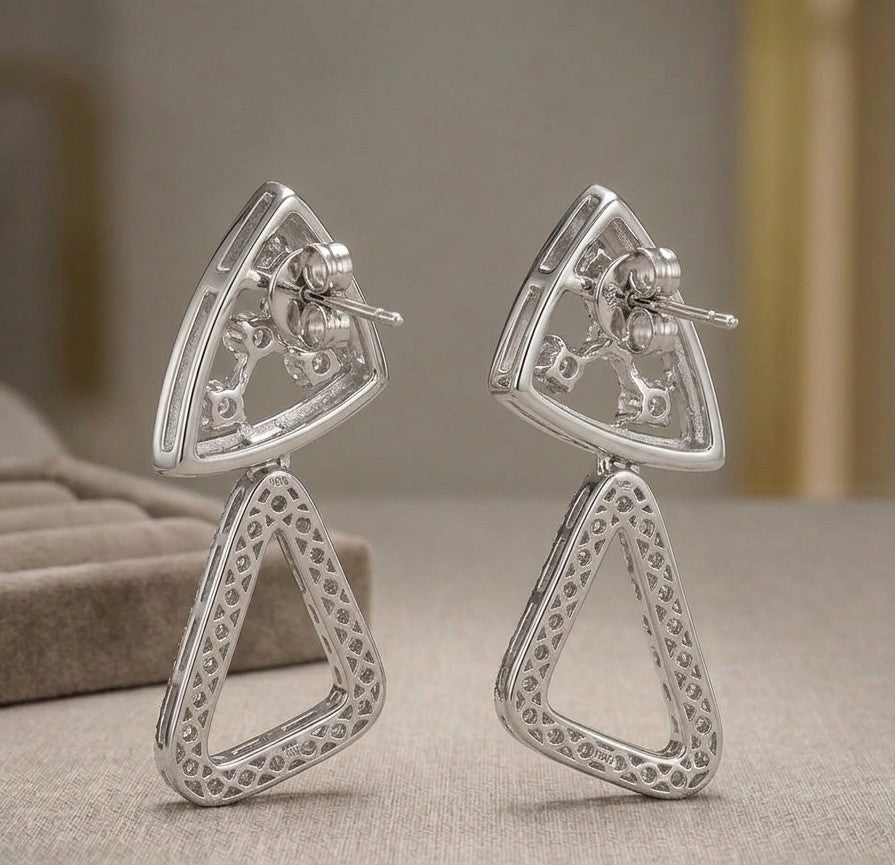 Modern Geometric Double Triangle moissanite Drop Earrings