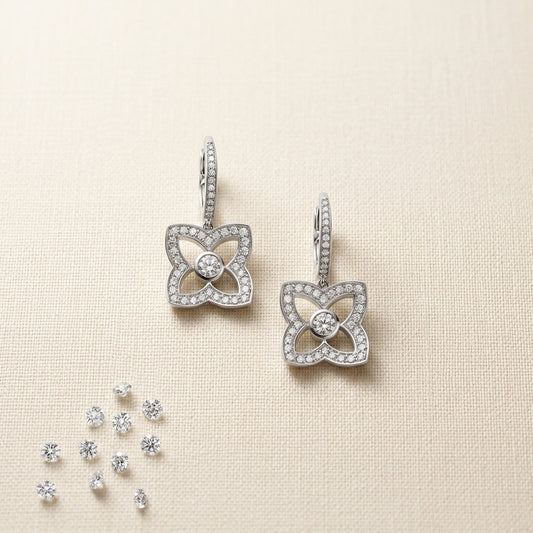 Quatrefoil Moissanite Huggie Drop Earrings