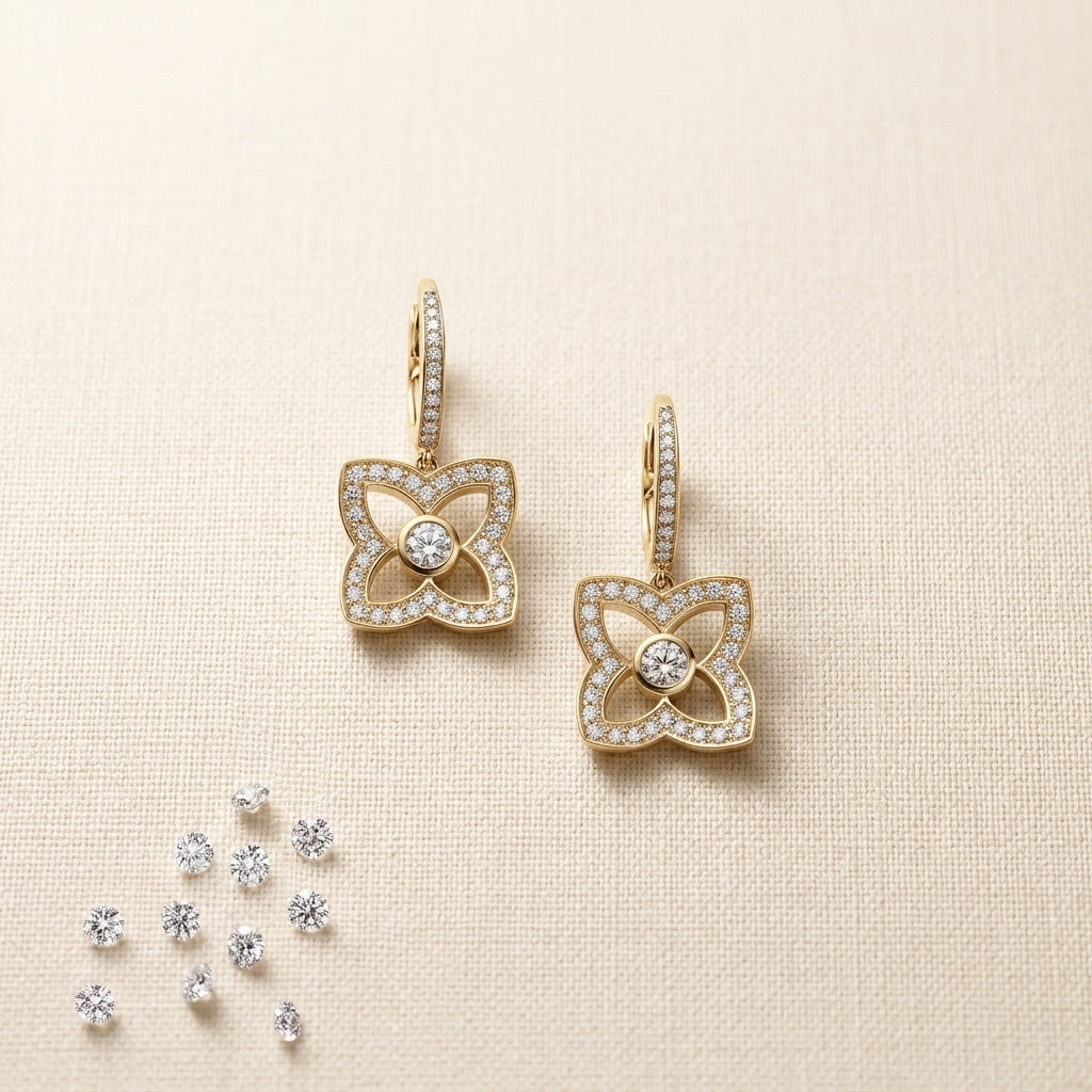 Quatrefoil Moissanite Huggie Drop Earrings