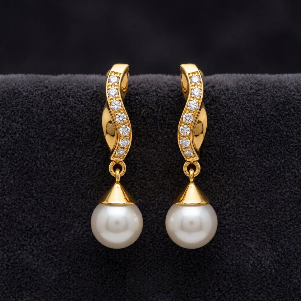 Sterling Silver Twisted Dangle Earrings with White Pearl