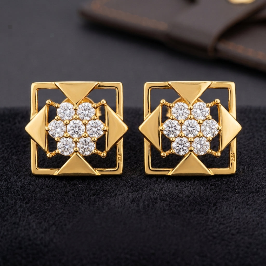 Silver Geometric moissanite Cluster Stud Earrings