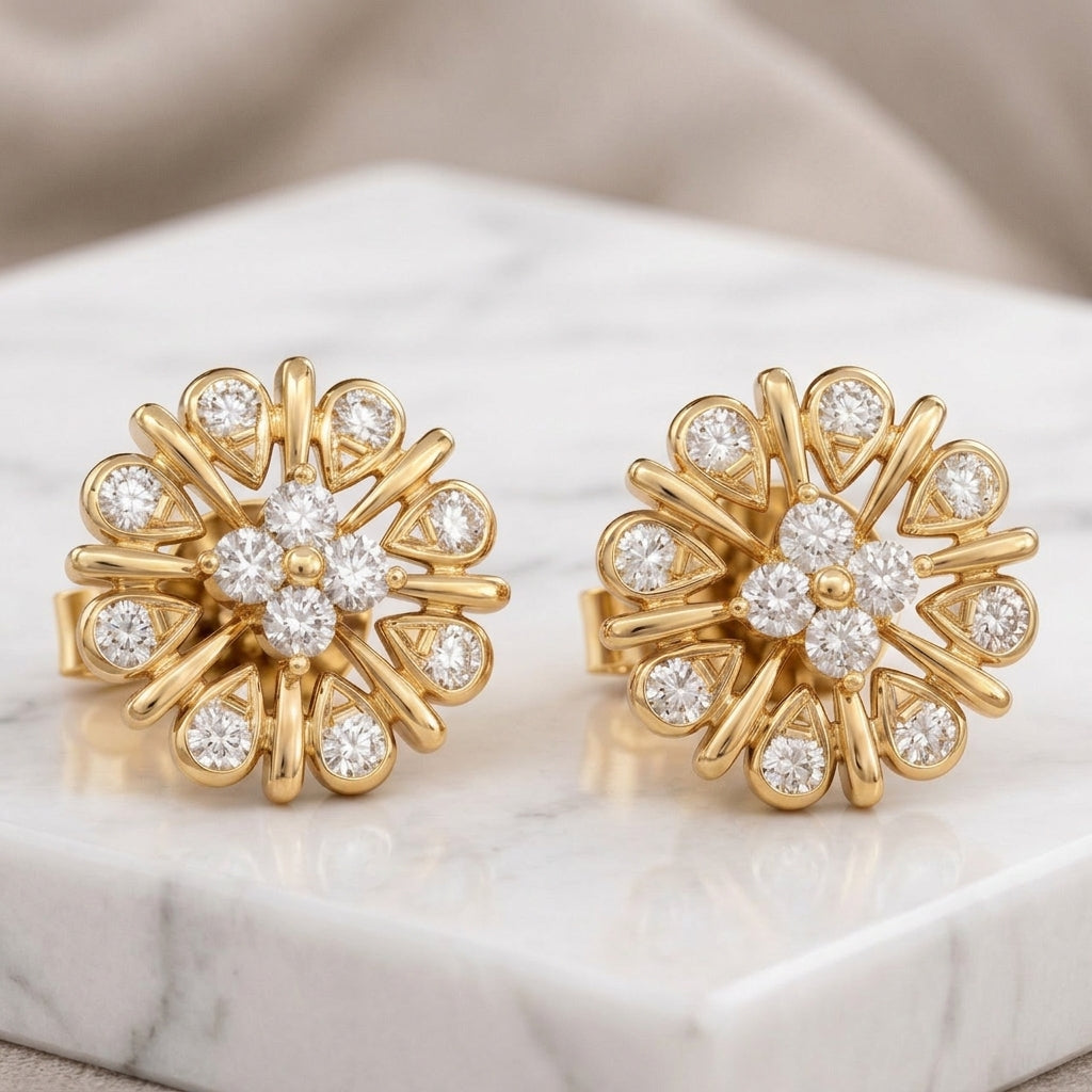 A pair of silver-toned flower-shaped stud earrings