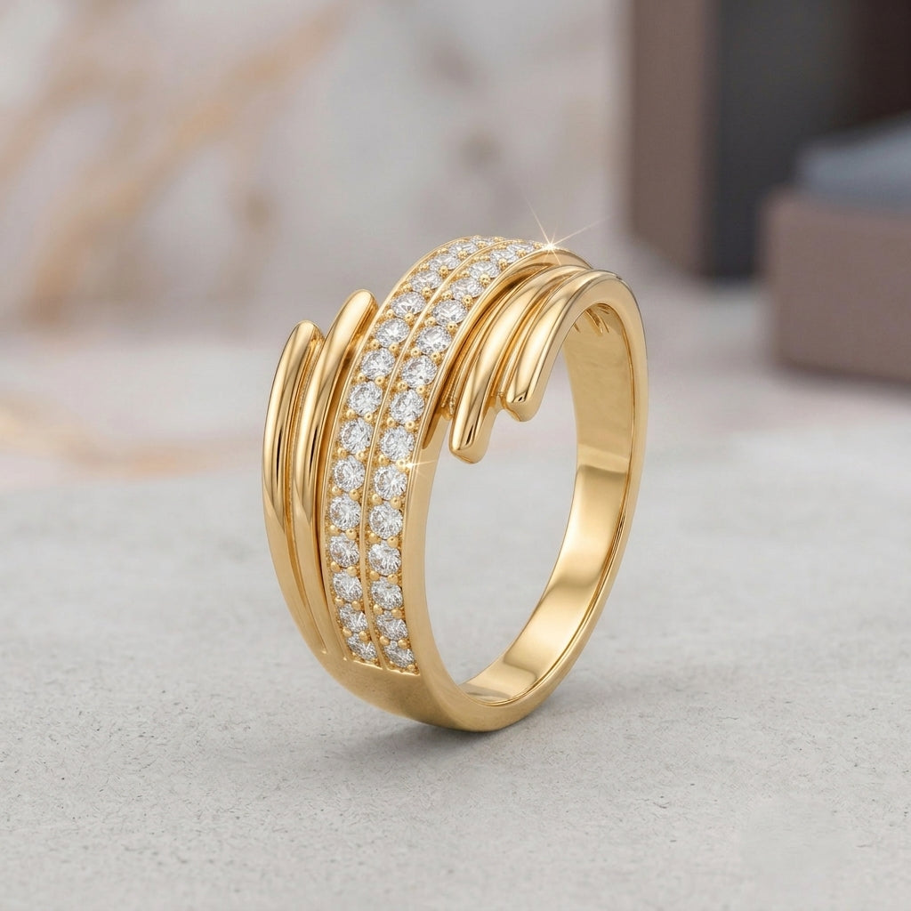 The silver wrap-style ring with three rows