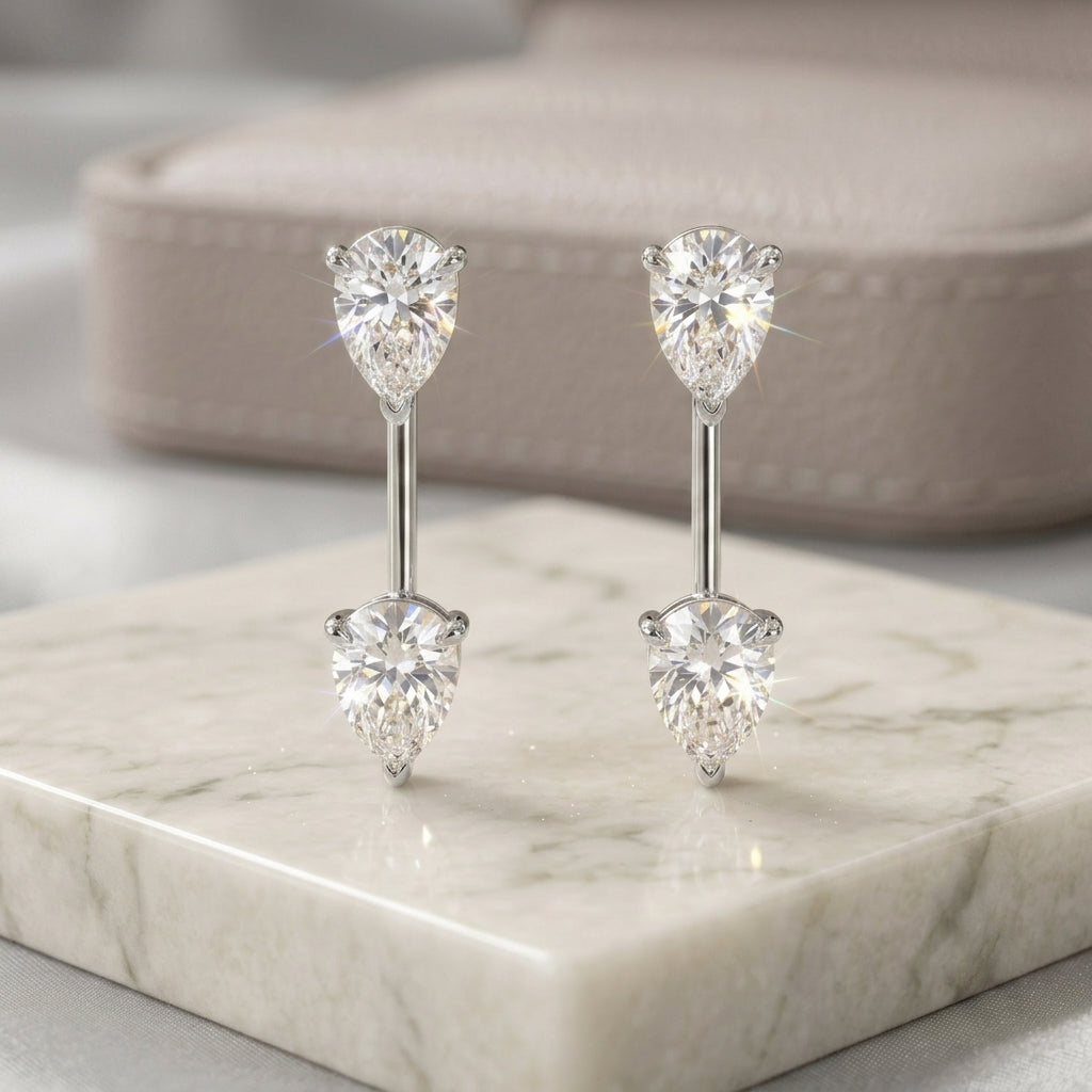 Silver Double Pear-Cut Linear Drop Earrings