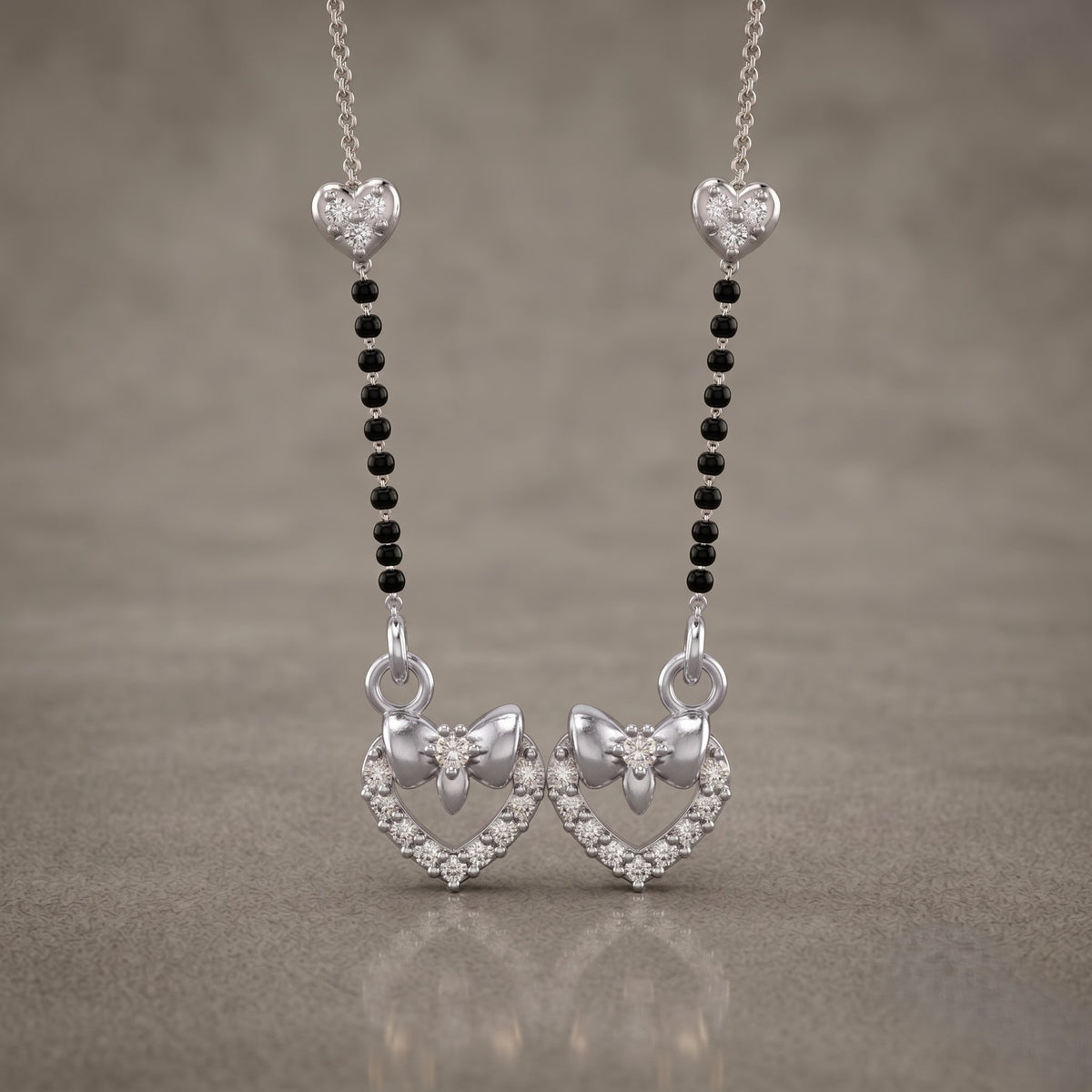 Silver Double Heart Bow Mangalsutra