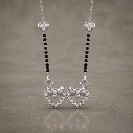 Silver Double Heart Bow Mangalsutra