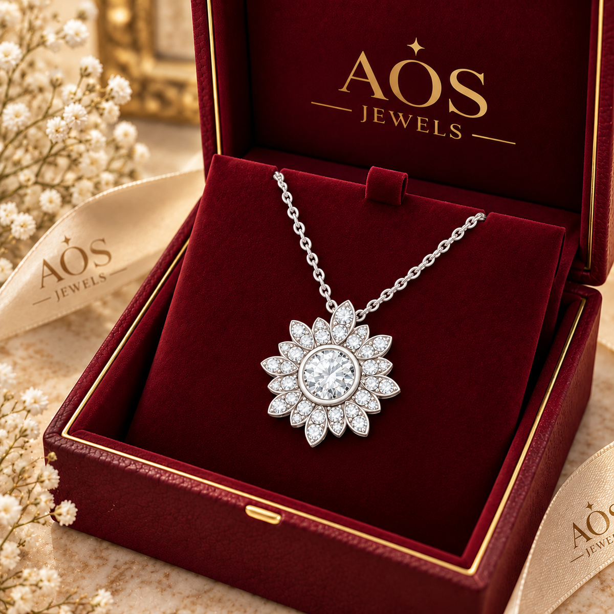 The Sterling Sunflower Halo Pendant
