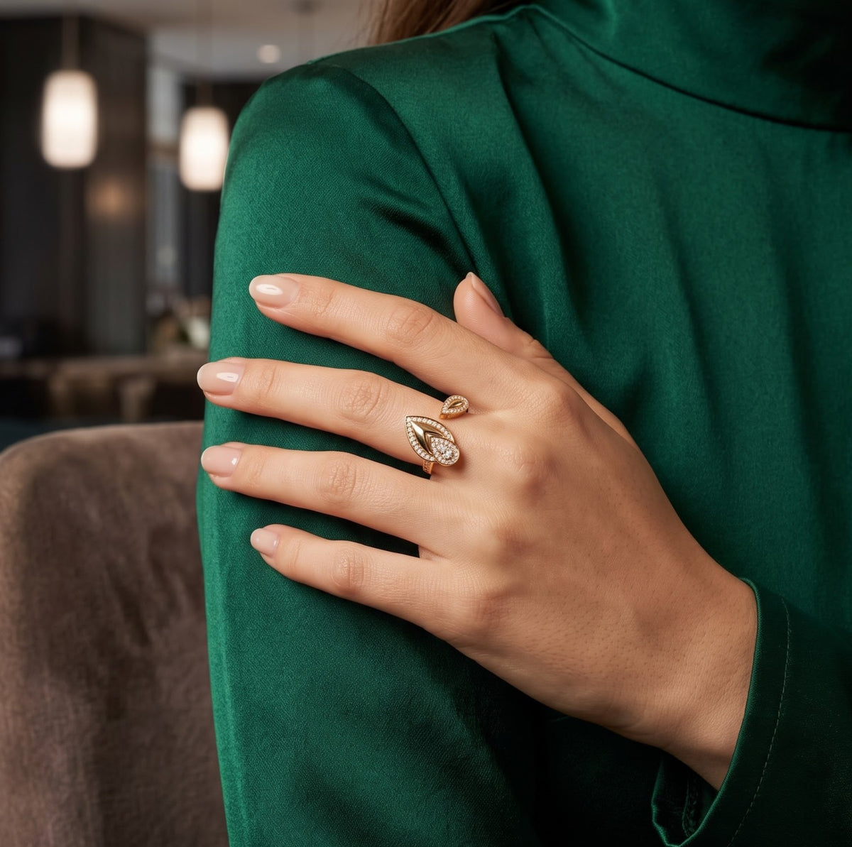 Modern Geometric Drop Silhouette Ring in Silver
