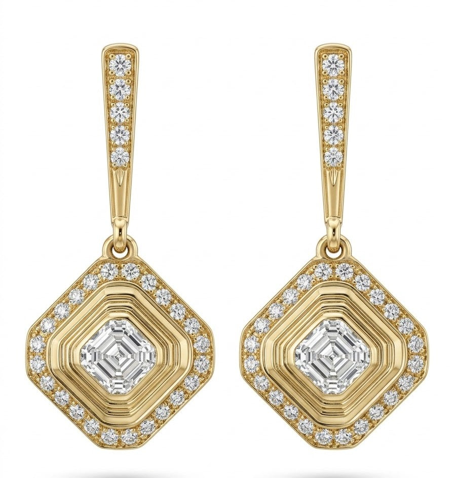 Silver Pavé Diamond-Shaped Dangle Earrings