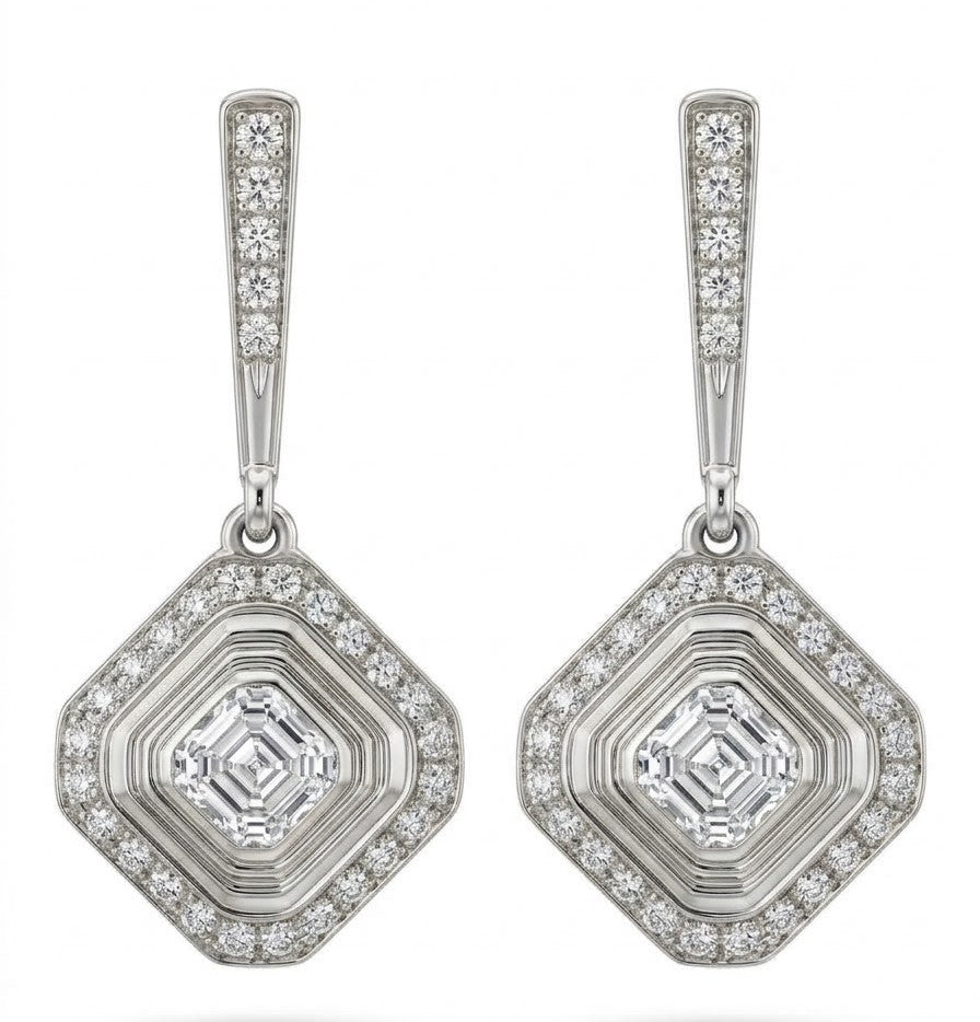 Silver Pavé Diamond-Shaped Dangle Earrings