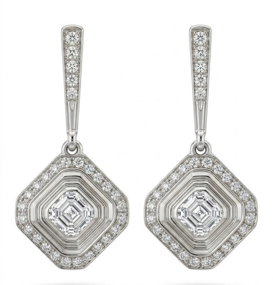 Silver Pavé Diamond-Shaped Dangle Earrings