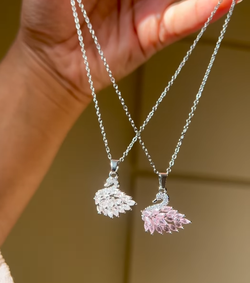 Sterling Silver Pink Marquise Crystal Swan Pendant