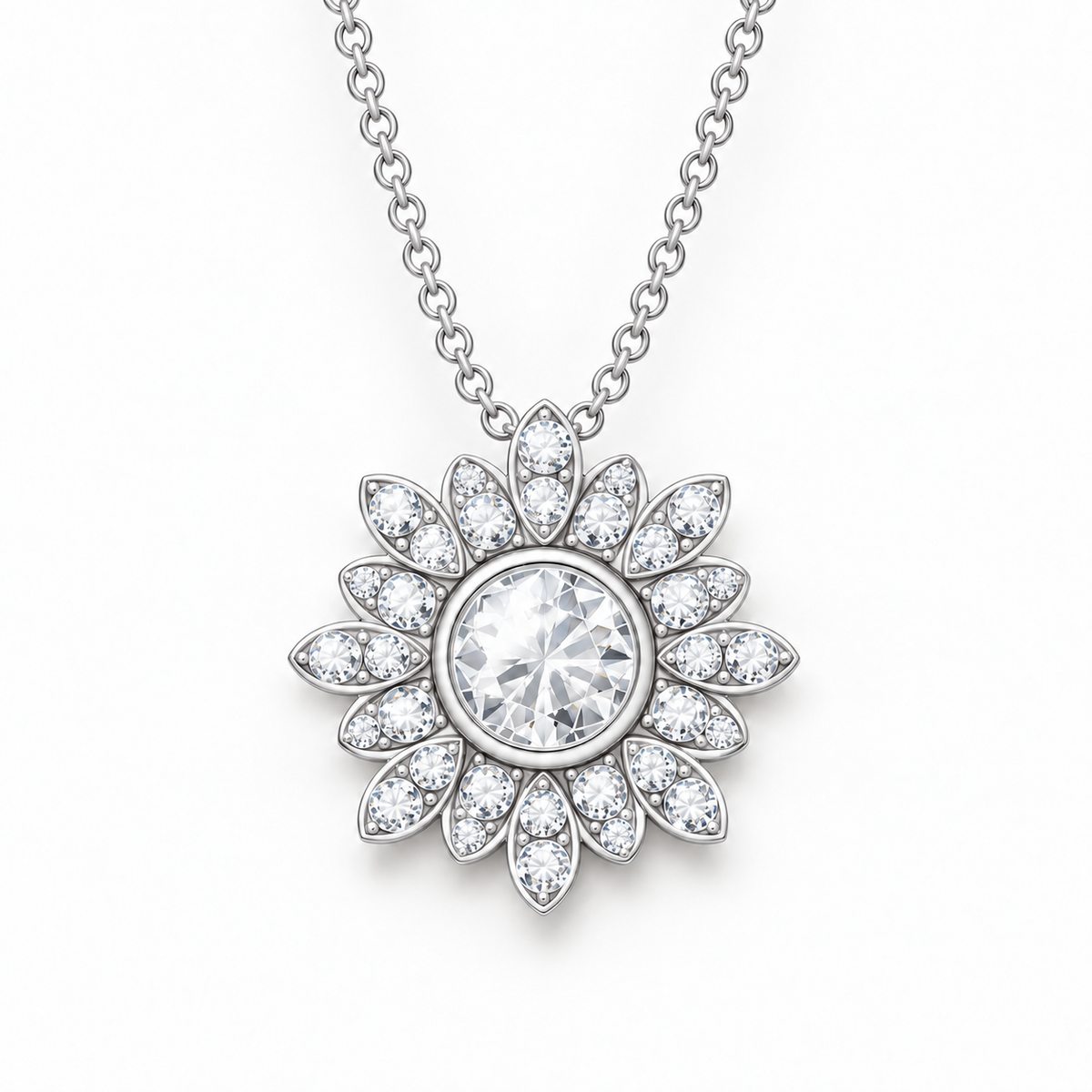 The Sterling Sunflower Halo Pendant