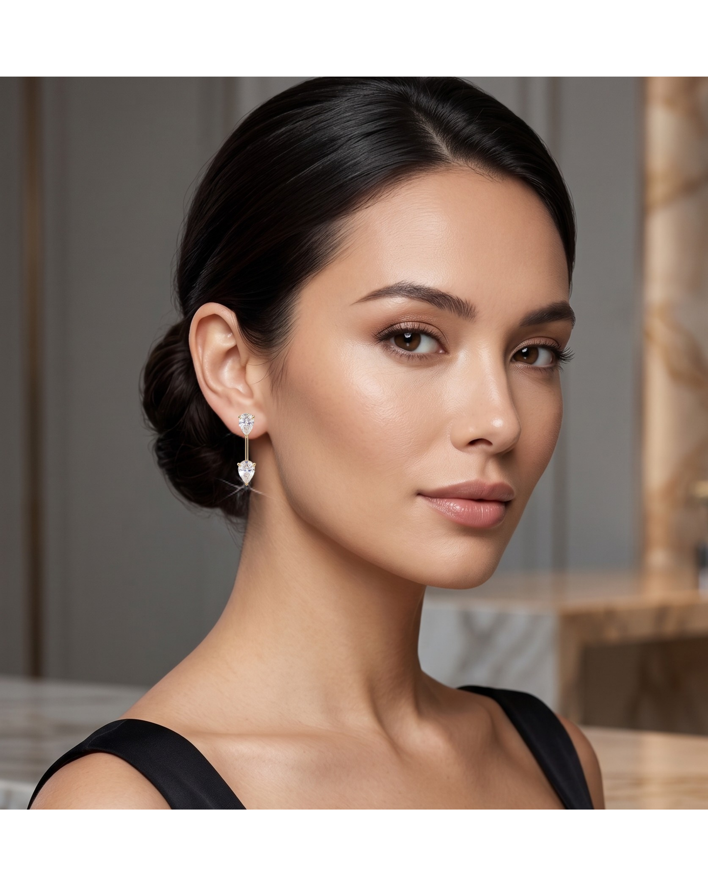 Silver Double Pear-Cut Linear Drop Earrings