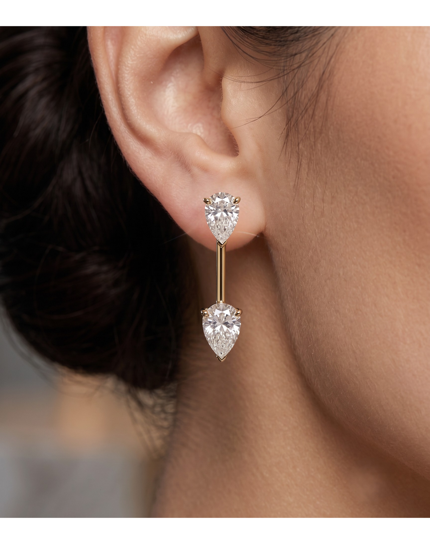 Silver Double Pear-Cut Linear Drop Earrings