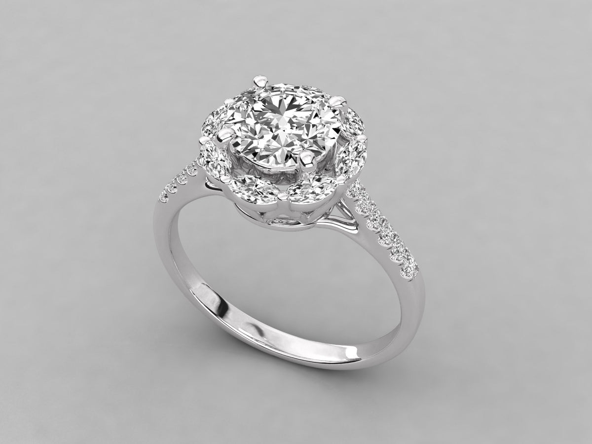 Sterling Silver Round Brilliant Ring with Pave Shoulders