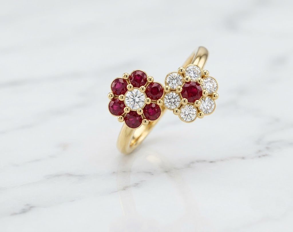 Delicate Double Daisy Cluster Ring in Sterling Silver
