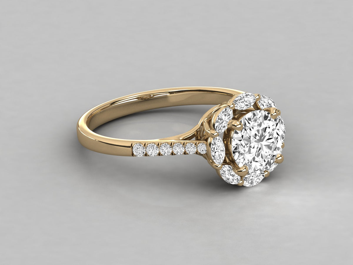 Sterling Silver Round Brilliant Ring with Pave Shoulders