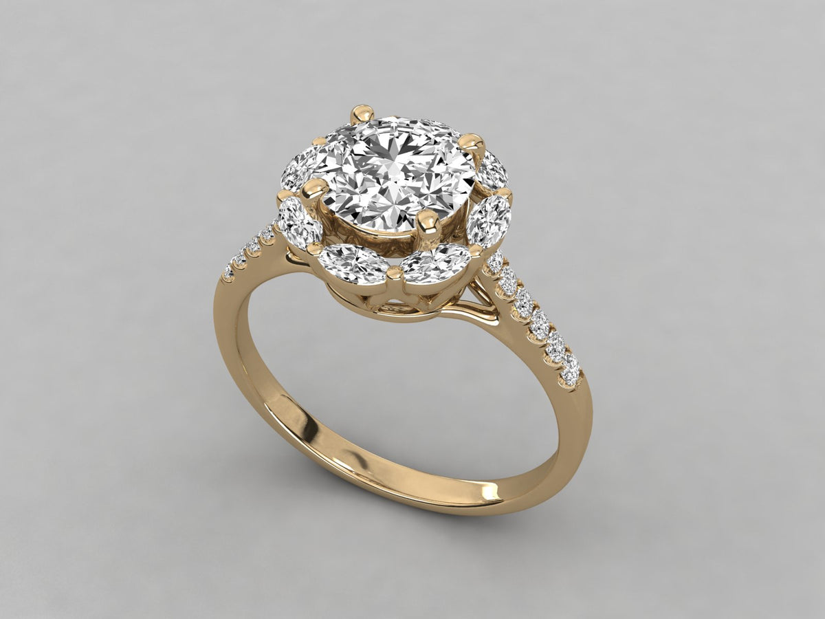 Sterling Silver Round Brilliant Ring with Pave Shoulders