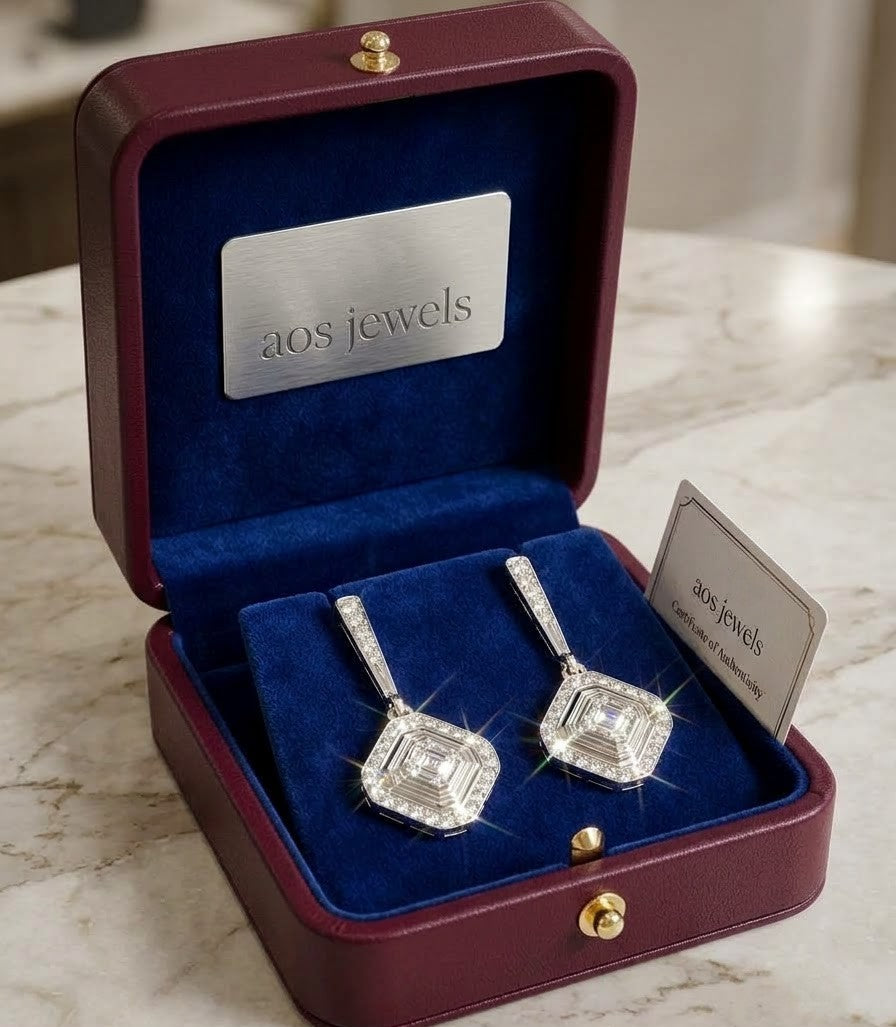 Silver Pavé Diamond-Shaped Dangle Earrings