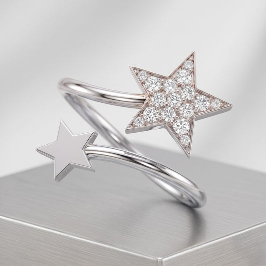 The Celestial Twin Star Silver Wrap Ring