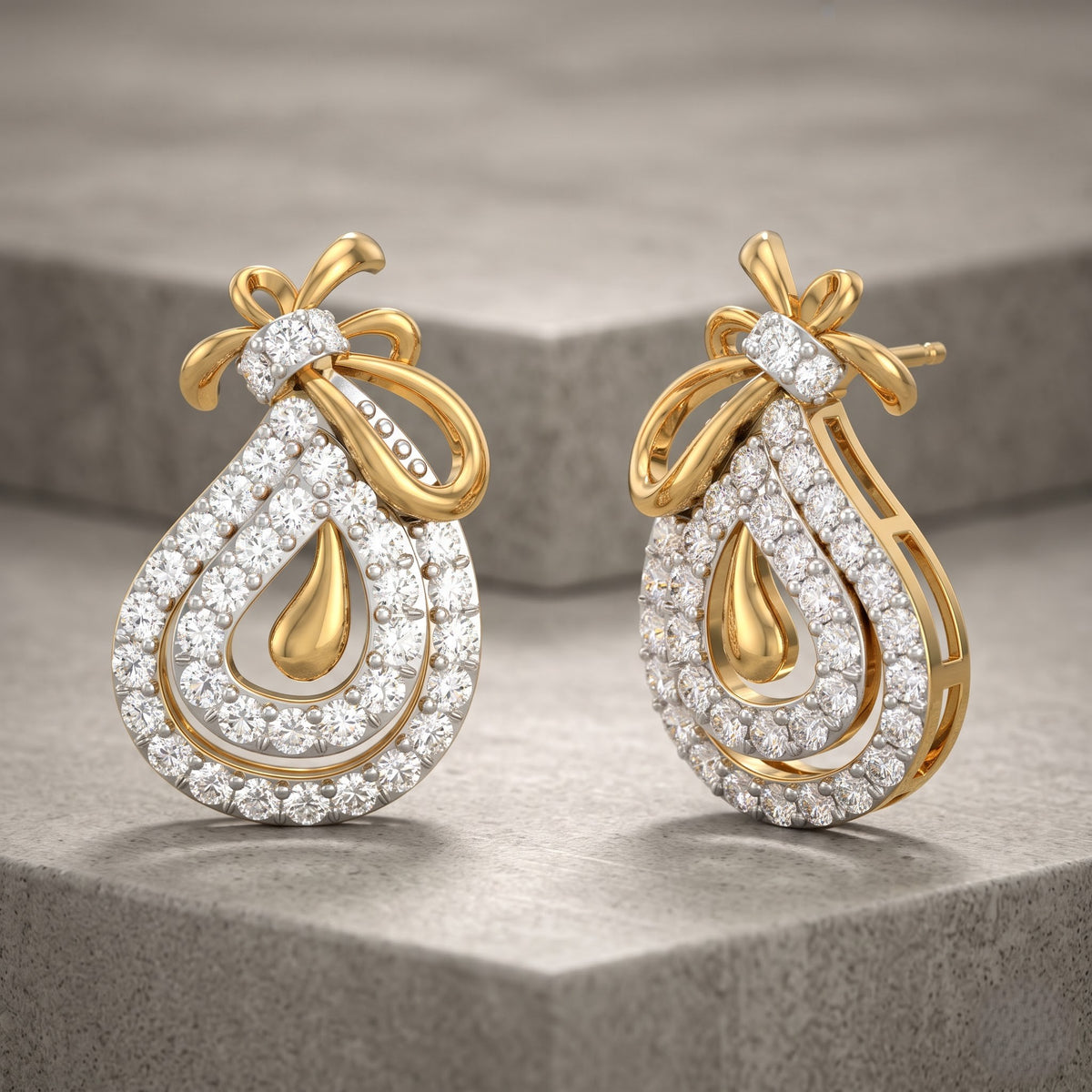 Radiant Ribbon Double-Halo Silver Drop Earrings