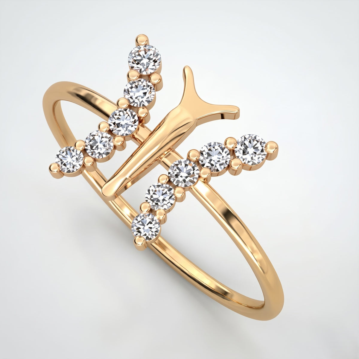 Split Shank Pave Crystal Butterfly Silhouette Silver Ring