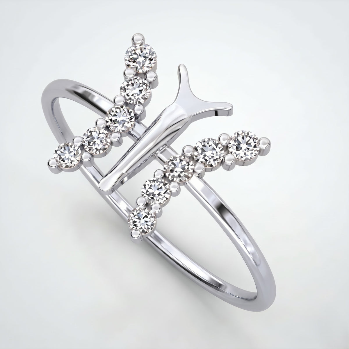 Split Shank Pave Crystal Butterfly Silhouette Silver Ring