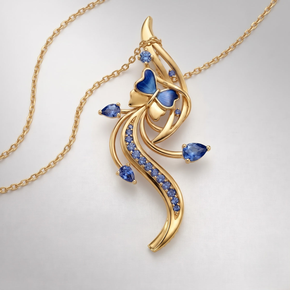 The Silver Azure Butterfly Cascade Pendant