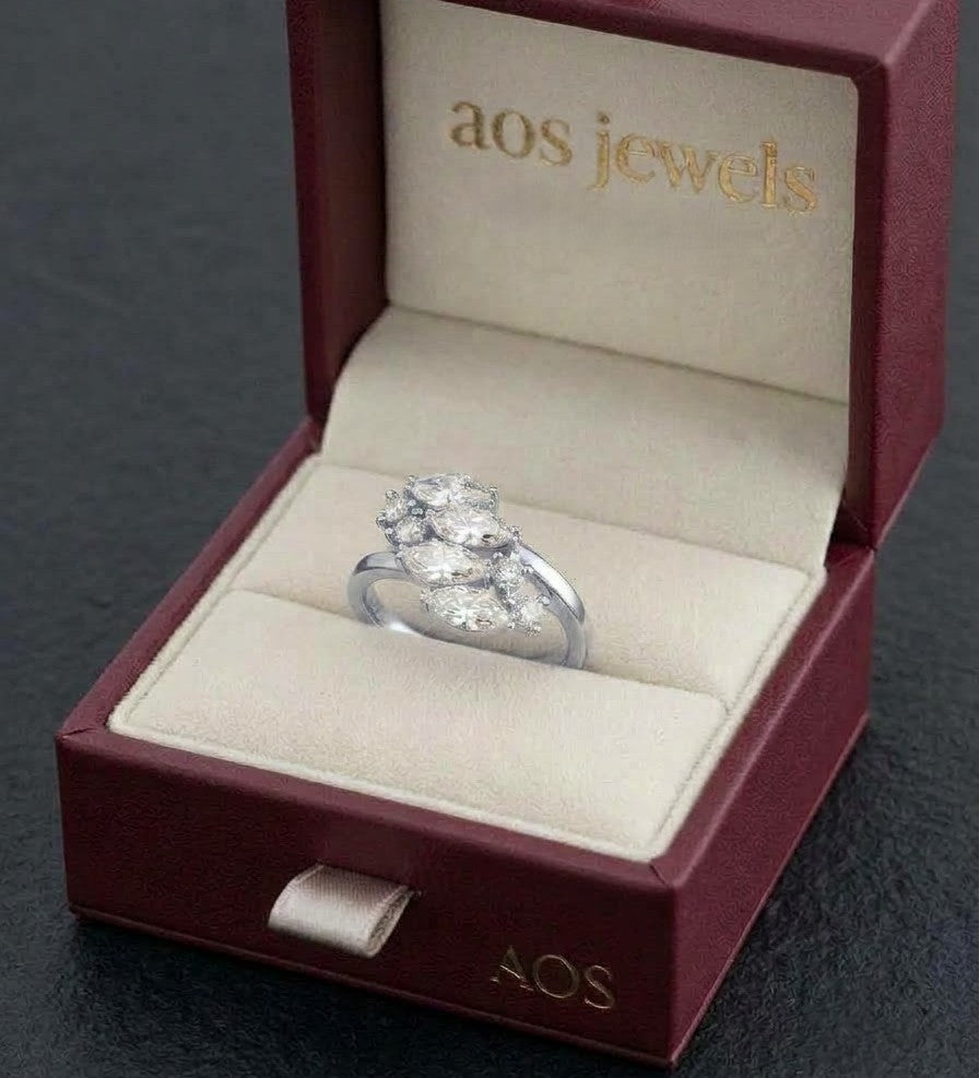 925 Sterling Silver Marquise and Round Cluster Ring