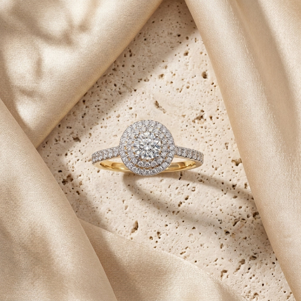 A yellow gold halo 925 silver ring