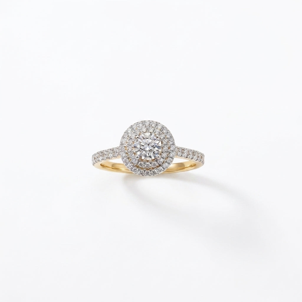 A yellow gold halo 925 silver ring