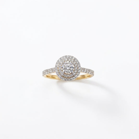 A yellow gold halo 925 silver ring