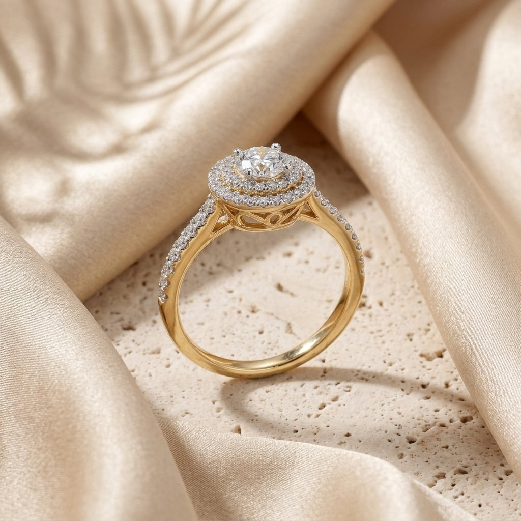 A yellow gold halo 925 silver ring