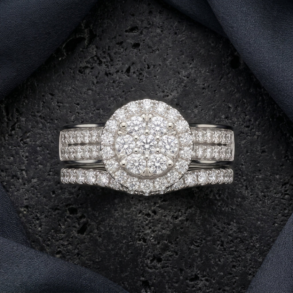 A White Gold or Platinum Bridal 925 Silver Ring