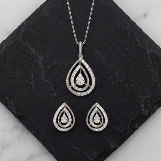 The Pear Shape Silver Chain Pendant Set