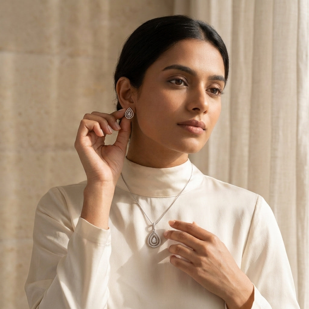 The Pear Shape Silver Chain Pendant Set