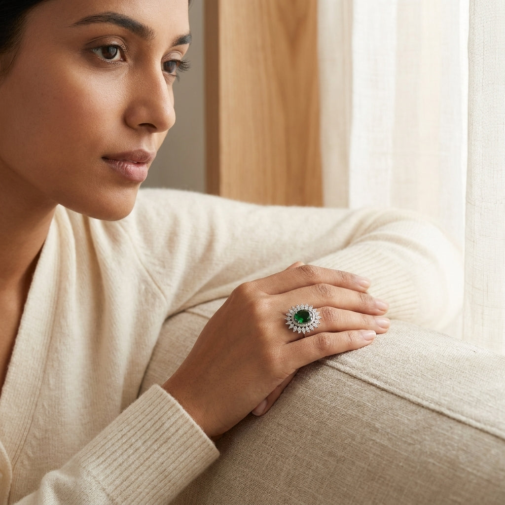 The Imperial Emerald Starburst Silver Ring