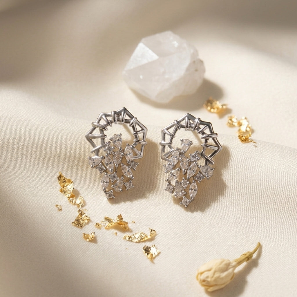 The Geometric Crystal Cascade 925 Silver Earrings