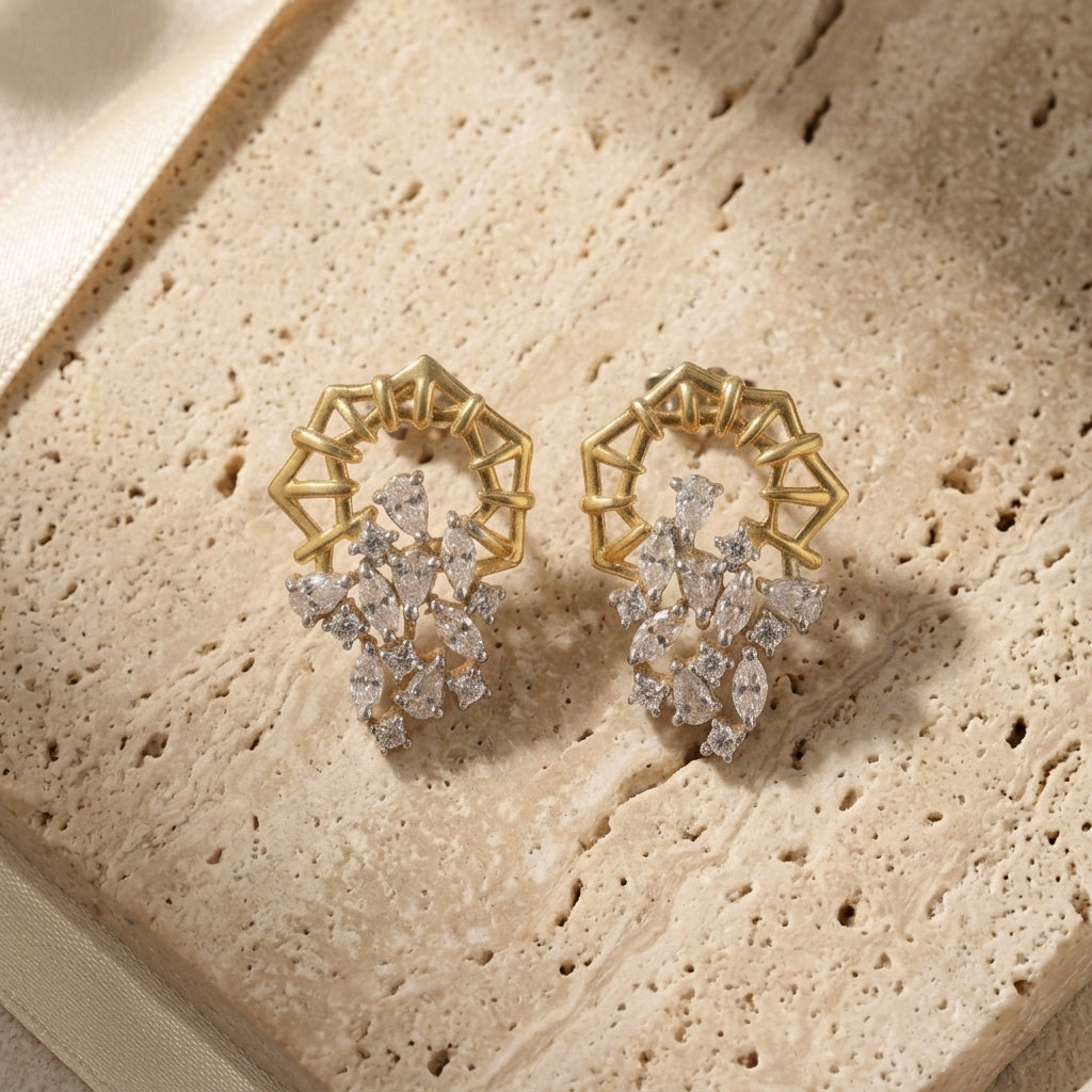 The Geometric Crystal Cascade 925 Silver Earrings
