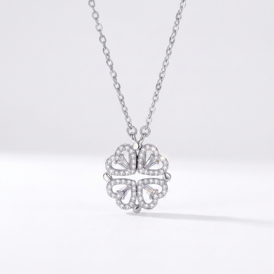 2-in-1 Convertible Silver Heart & Four-Leaf Clover Chain Pendant