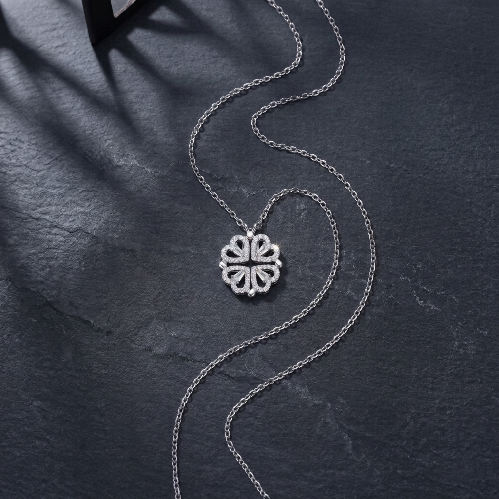2-in-1 Convertible Silver Heart & Four-Leaf Clover Chain Pendant