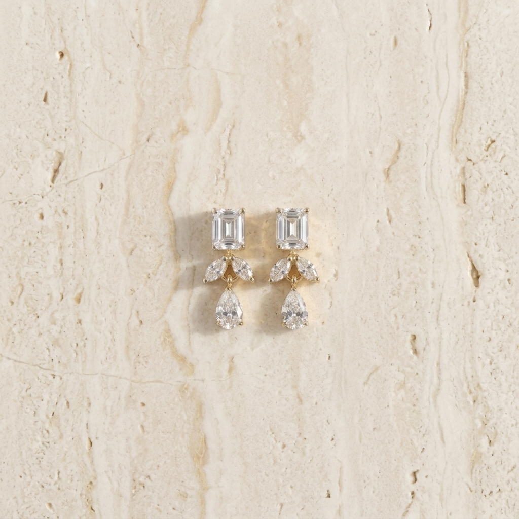 Sterling Silver Emerald and Pear Cut Drop Earrings