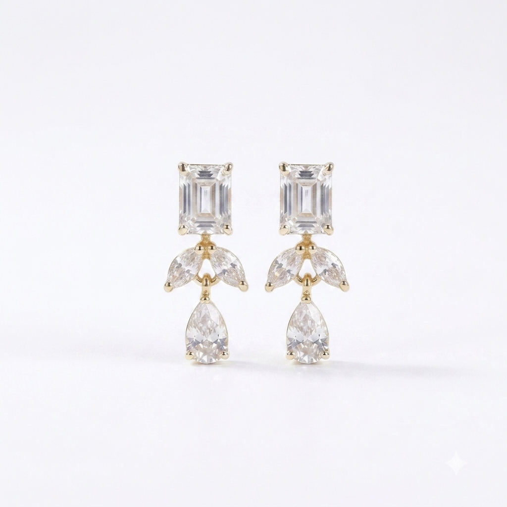 Sterling Silver Emerald and Pear Cut Drop Earrings