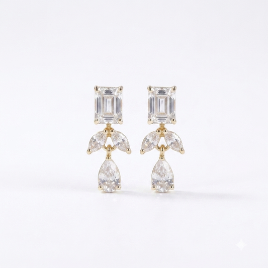 Sterling Silver Emerald and Pear Cut Drop Earrings